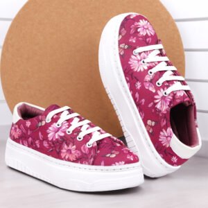 Blossom Pink Women Sneakers Floral Printed Casual washable Shoes by Sprique