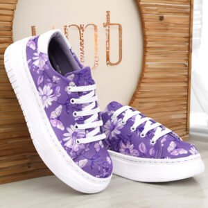 Mystic Violet Women Sneakers Floral Printed Casual washable Shoes by Sprique