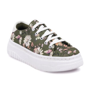 Olive Green Women Sneakers Floral Printed Casual washable Shoes by Sprique