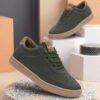 Men's Olive Green Casual Lace-Up Sneakers with Tan Sole - Thumbnail Image 1