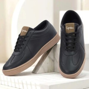 Men's Black Casual Lace-Up Sneakers with Tan Sole