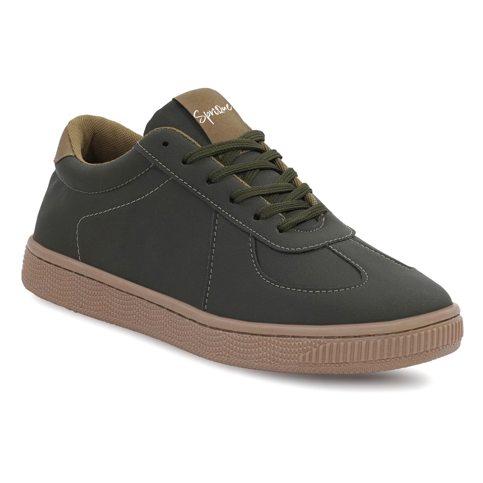 Men's Olive Green Casual Lace-Up Sneakers with Tan Sole - Image 2