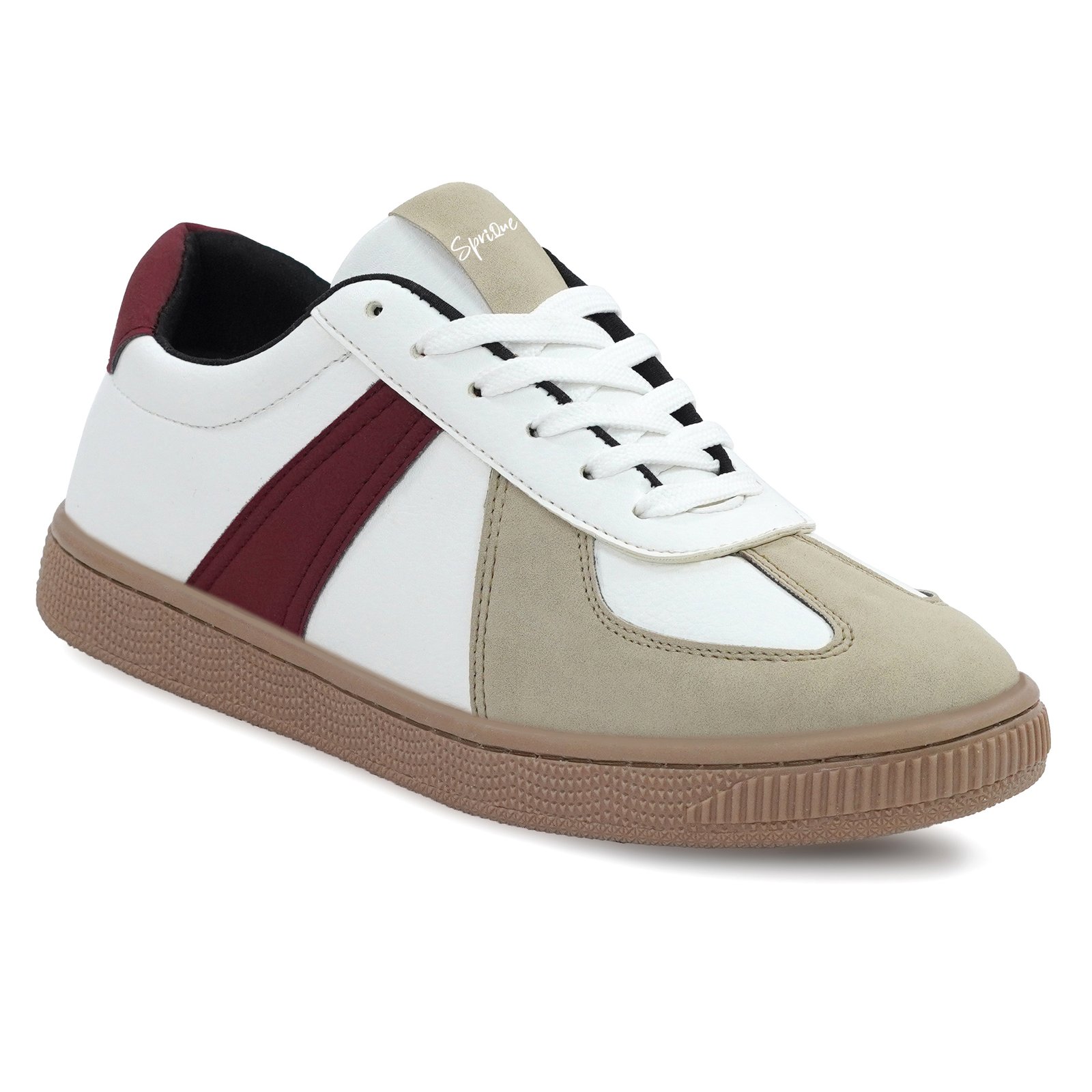 Sprique Men’s Casual Sneakers – White, Beige & Maroon - Image 2