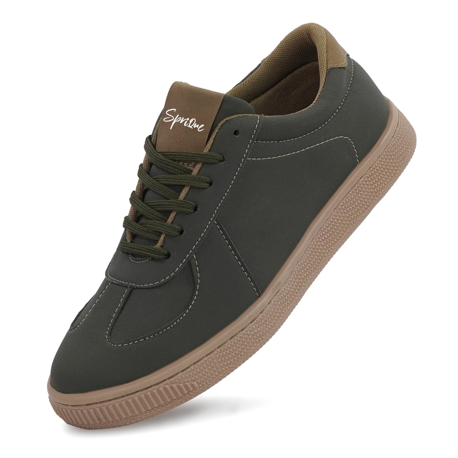 Men's Olive Green Casual Lace-Up Sneakers with Tan Sole - Image 3