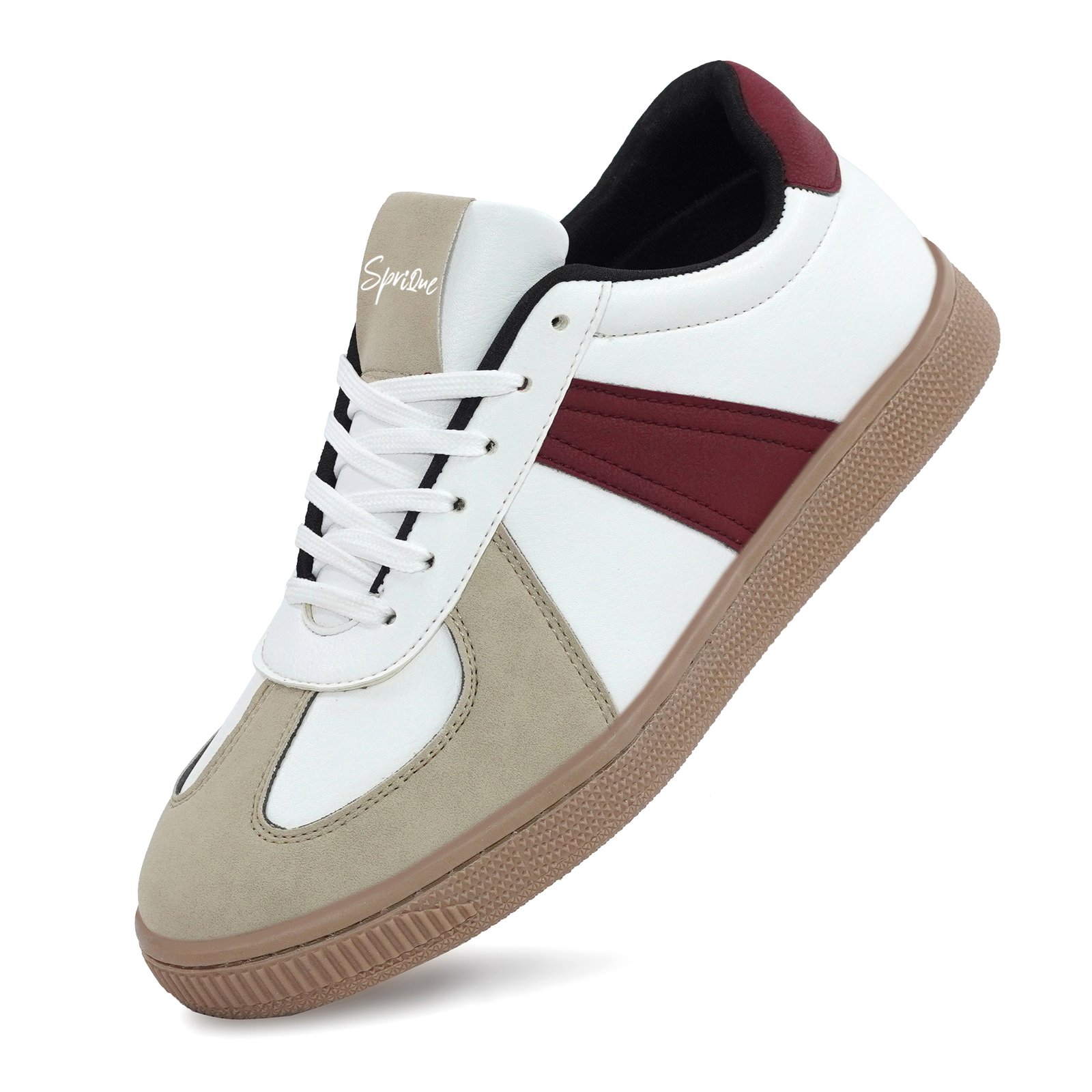 Sprique Men’s Casual Sneakers – White, Beige & Maroon - Image 3