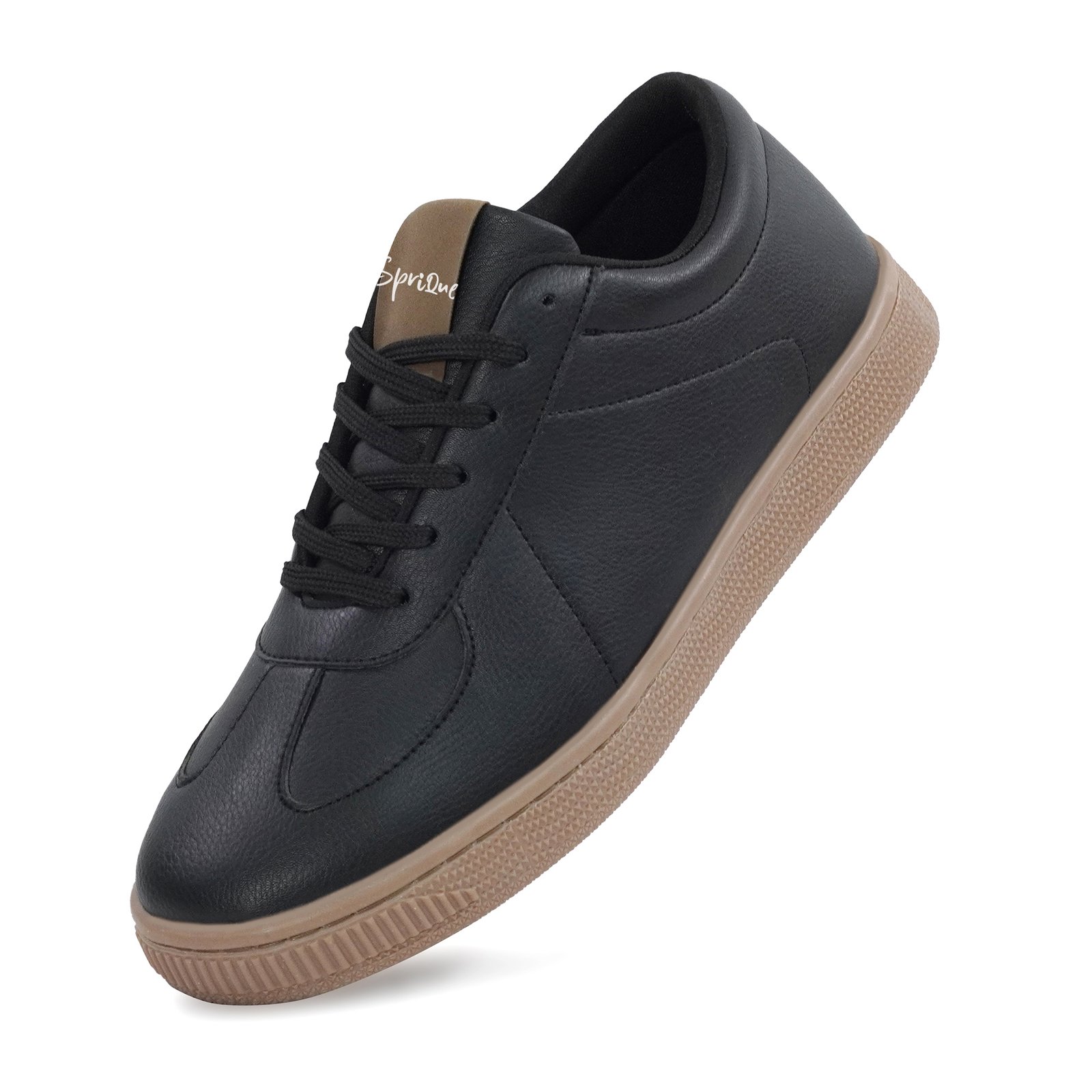 Men's Black Casual Lace-Up Sneakers with Tan Sole - Image 3