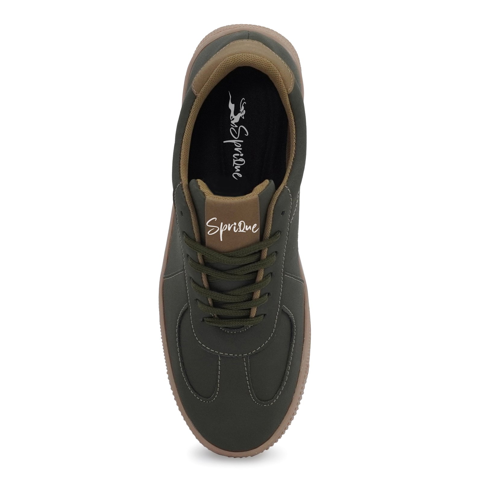 Men's Olive Green Casual Lace-Up Sneakers with Tan Sole - Image 4