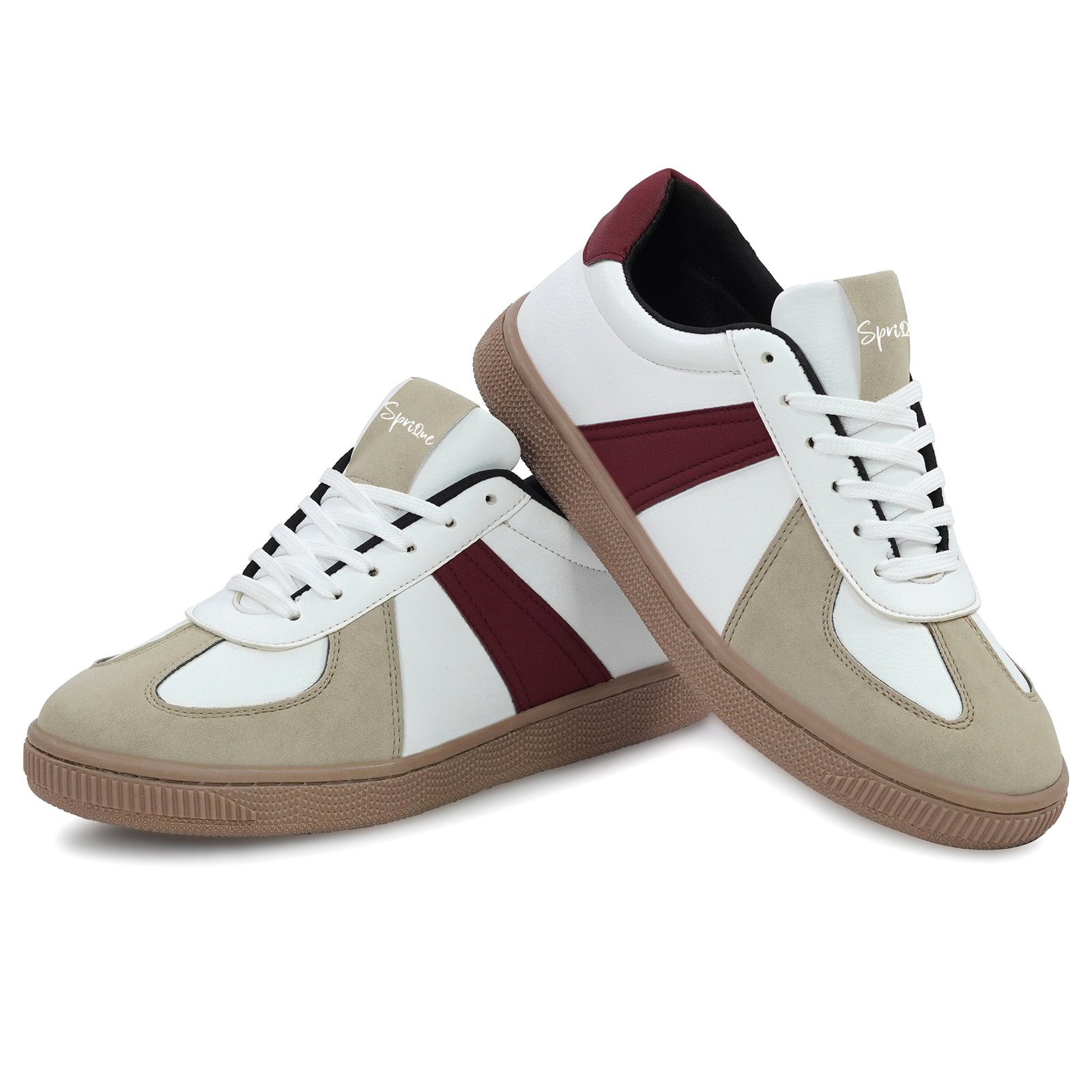 Sprique Men’s Casual Sneakers – White, Beige & Maroon - Image 5