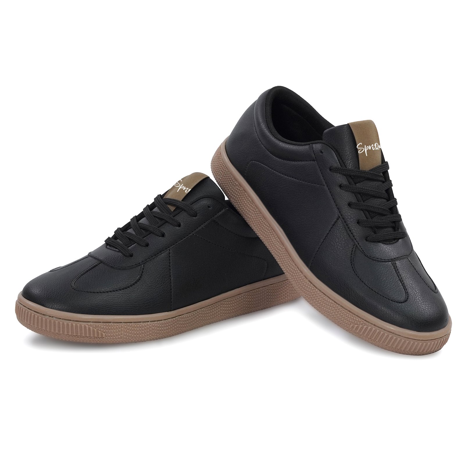 Men's Black Casual Lace-Up Sneakers with Tan Sole - Image 5