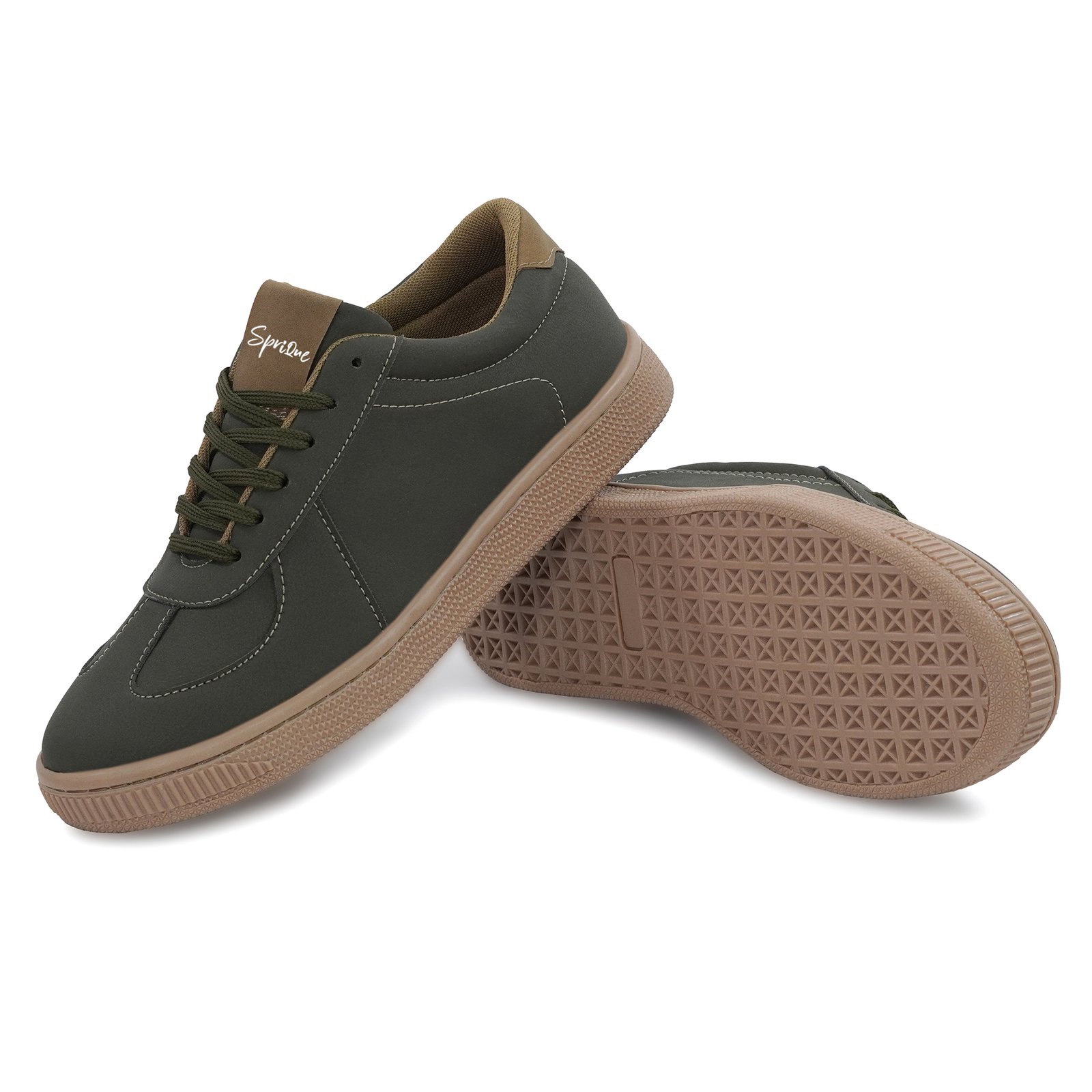 Men's Olive Green Casual Lace-Up Sneakers with Tan Sole - Image 6