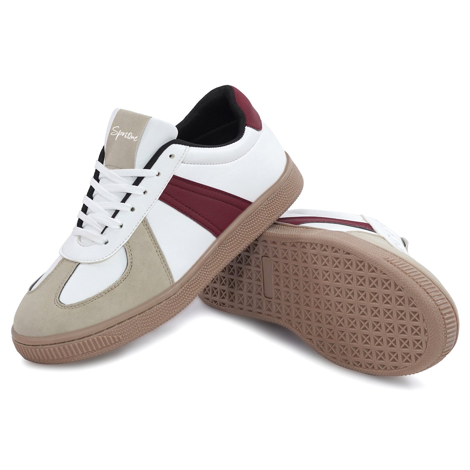 Sprique Men’s Casual Sneakers – White, Beige & Maroon - Image 6