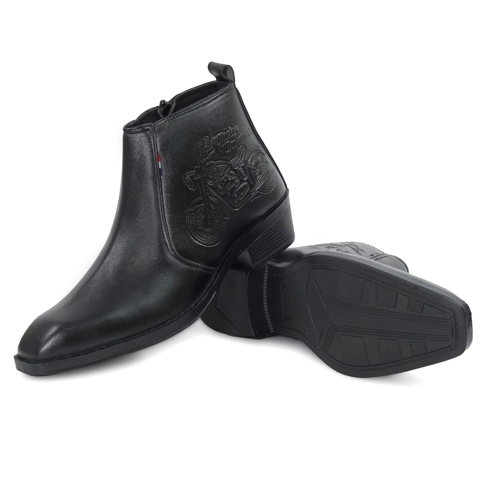 Men's Black Embossed Motorcycle Design Chelsea Boots - Image 5
