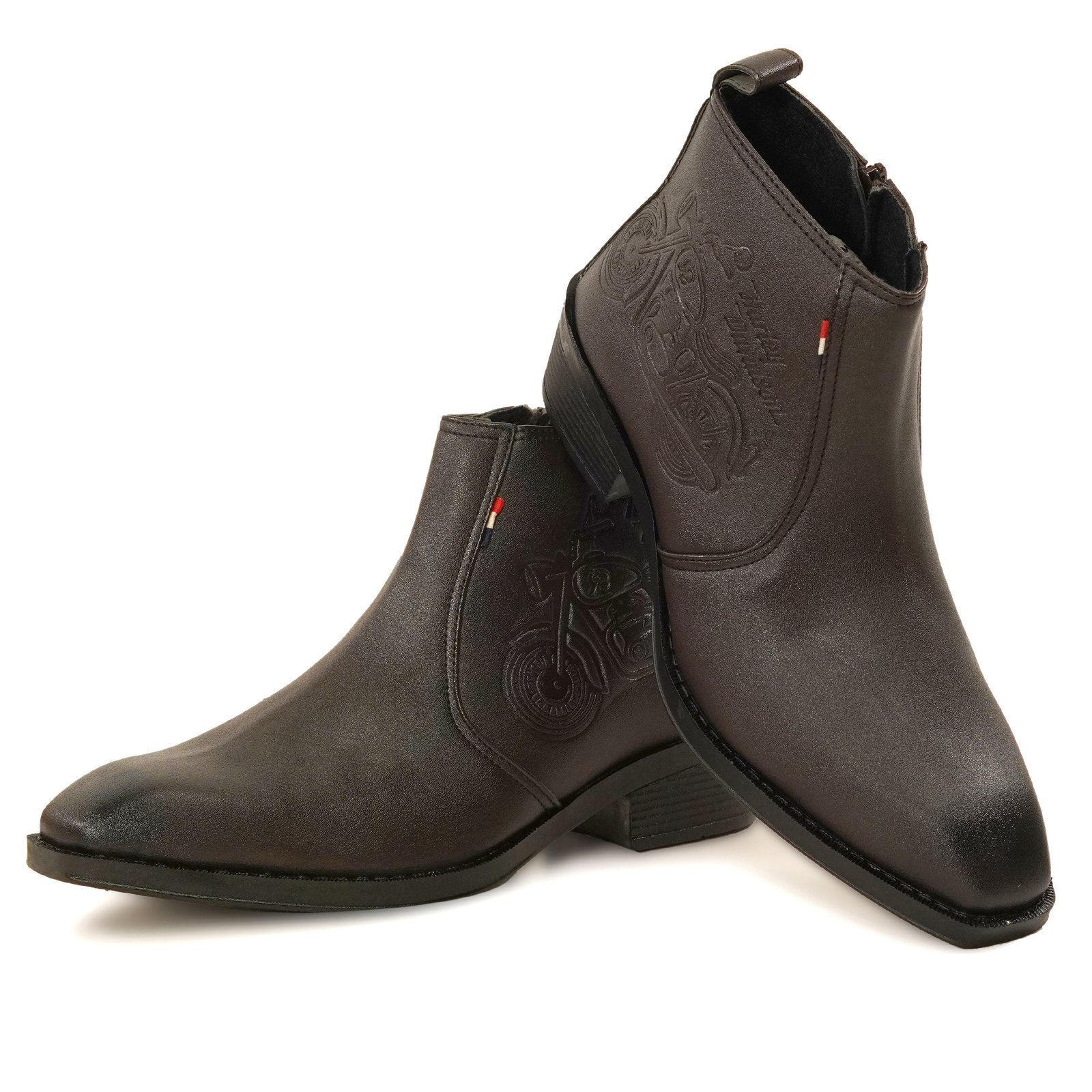 Men's Brown Embossed Motorcycle Design Chelsea Boots - Image 2