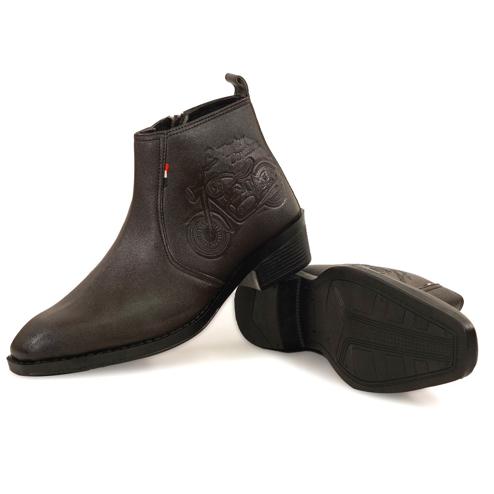 Men's Brown Embossed Motorcycle Design Chelsea Boots - Image 3