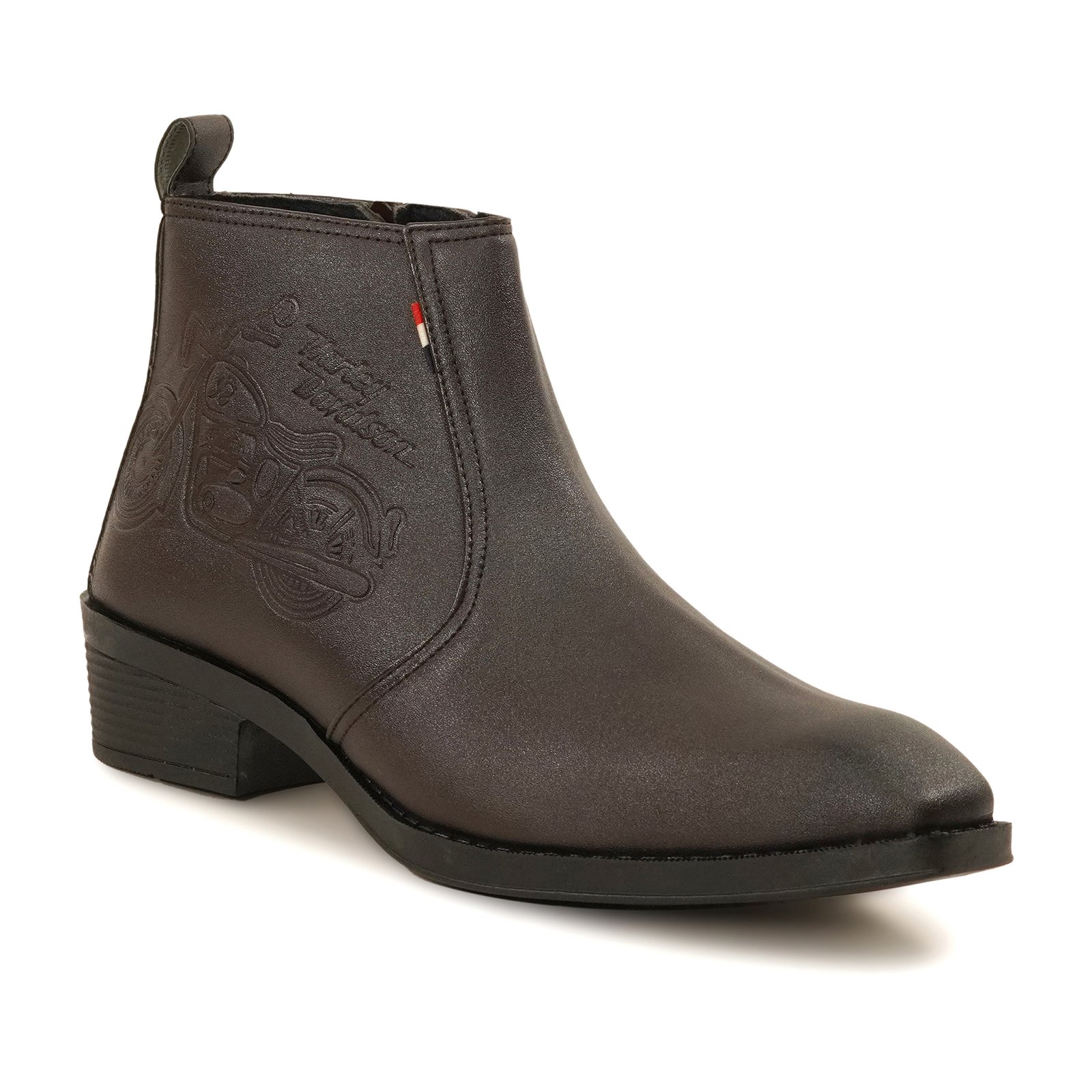 Men's Brown Embossed Motorcycle Design Chelsea Boots - Image 4