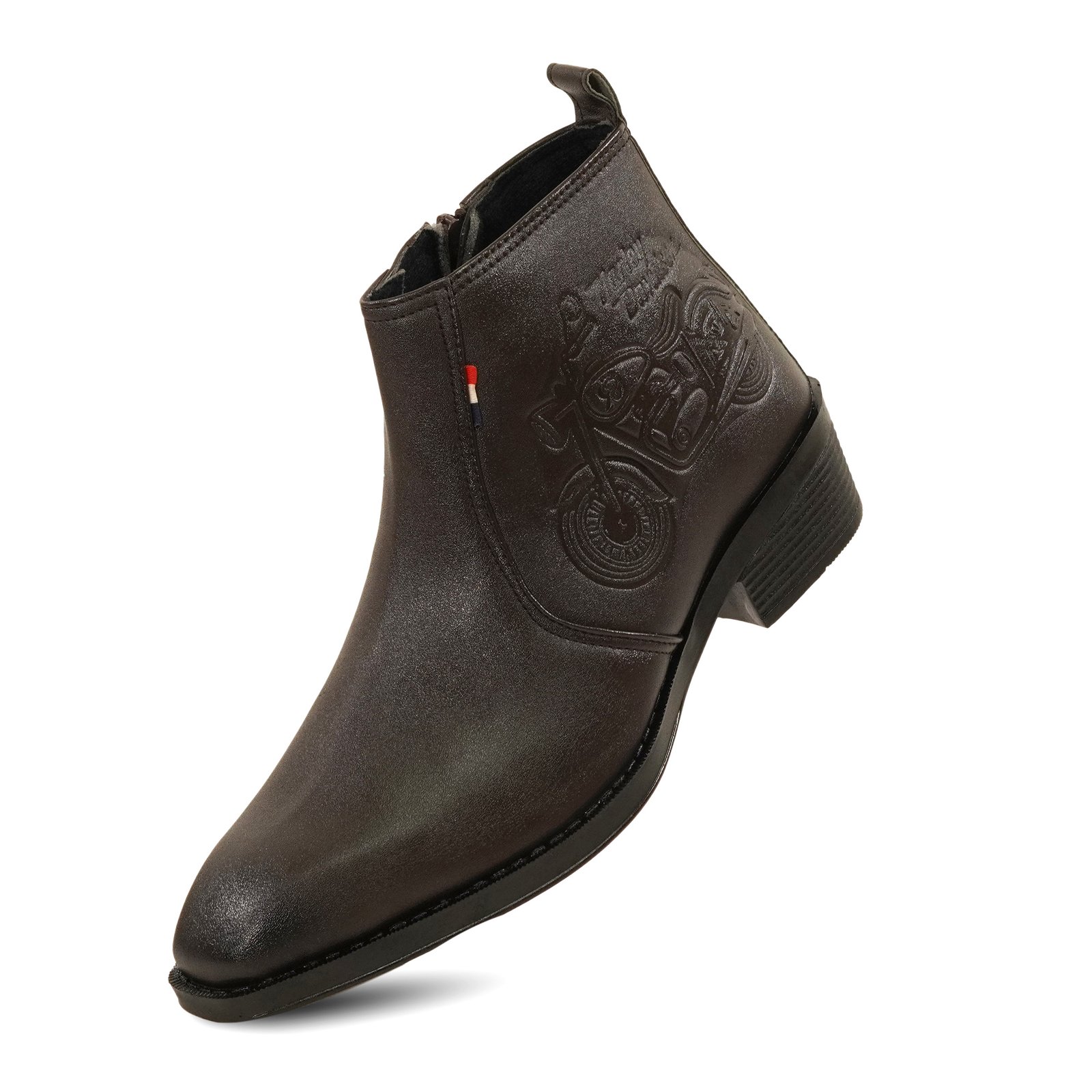 Men's Brown Embossed Motorcycle Design Chelsea Boots - Image 5