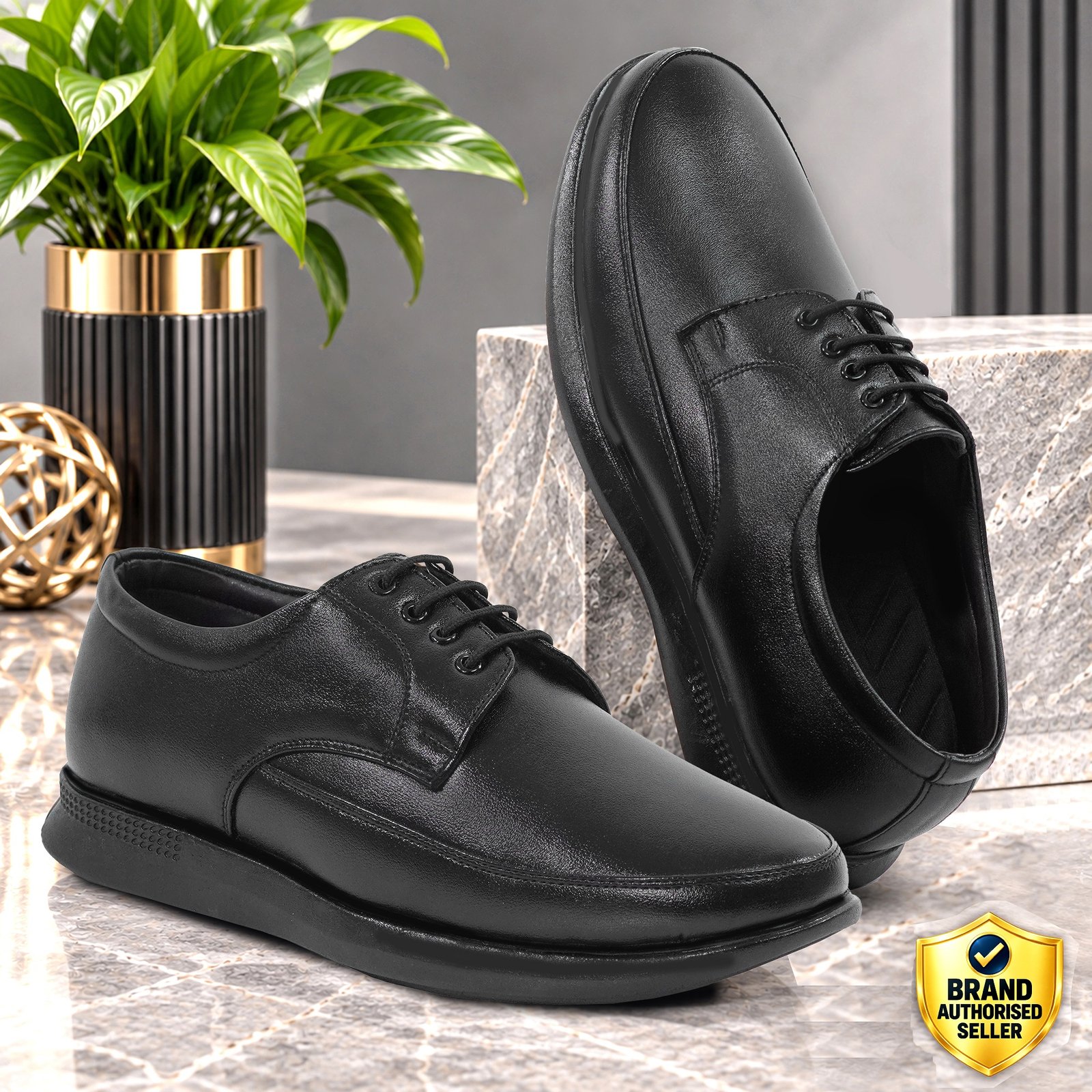 Men's Premium Black Formal Lace-Up Classic Derbi Shoes with Thick Sole for Office & Business Wear - Image 1