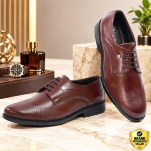Men's Premium Brown Glossy Formal Lace-Up Shoes with Textured Toe for Office & Party Wear