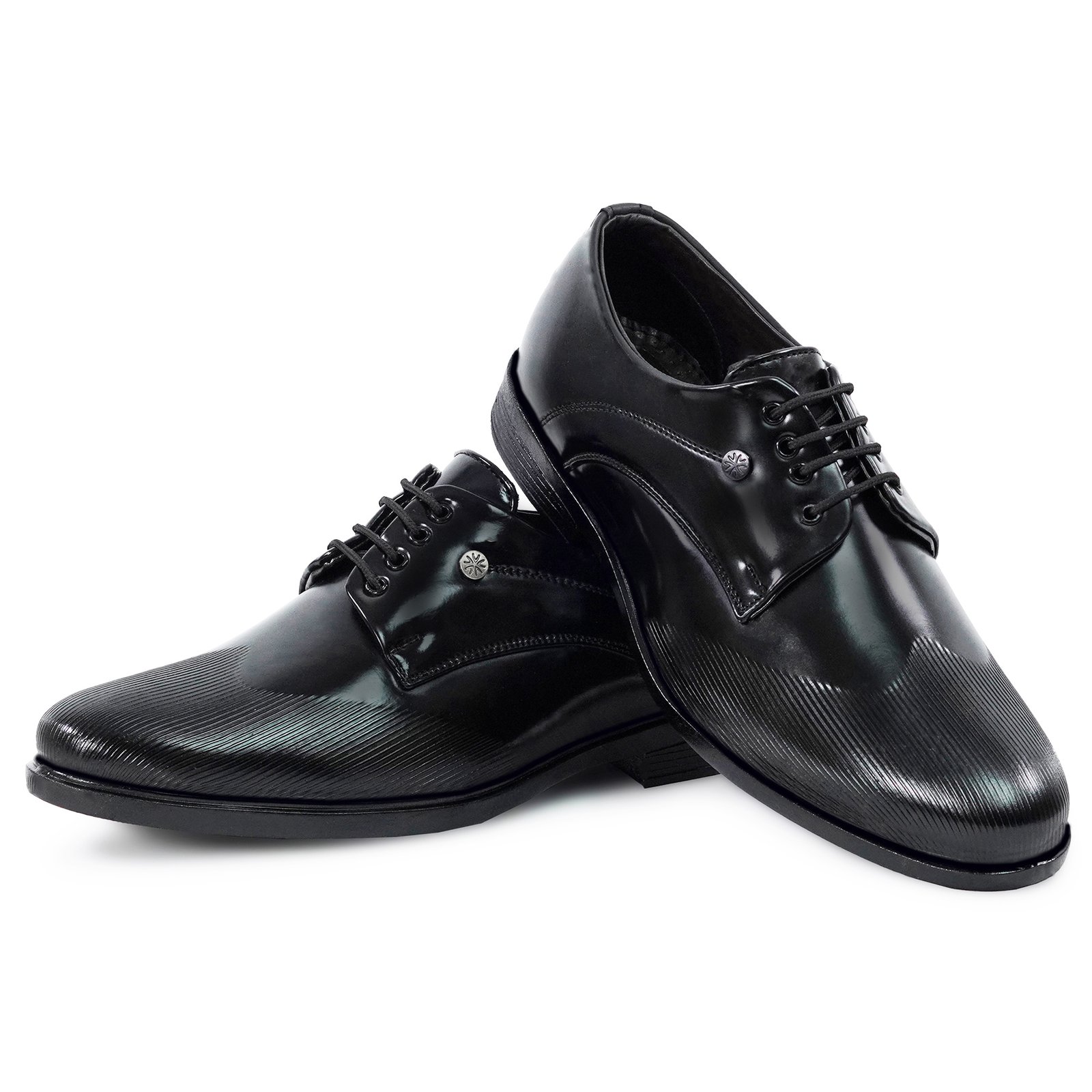 Men's Premium Glossy Black Formal Lace-Up Shoes with Textured Toe for Office & Party Wear - Image 6