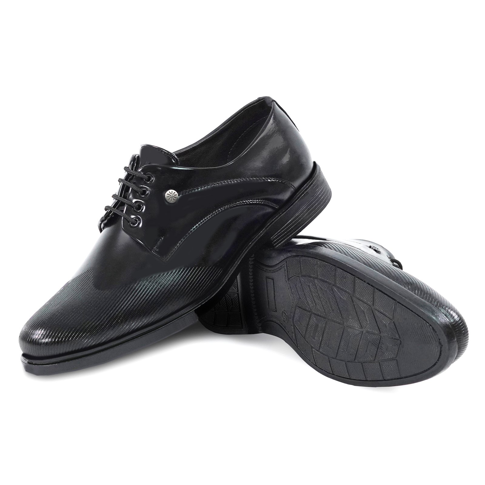 Men's Premium Glossy Black Formal Lace-Up Shoes with Textured Toe for Office & Party Wear - Image 5