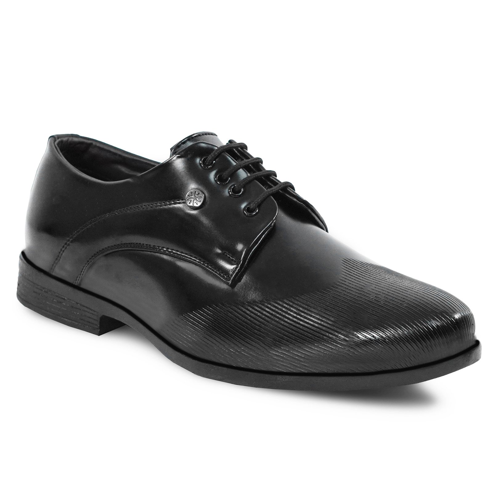 Men's Premium Glossy Black Formal Lace-Up Shoes with Textured Toe for Office & Party Wear - Image 4