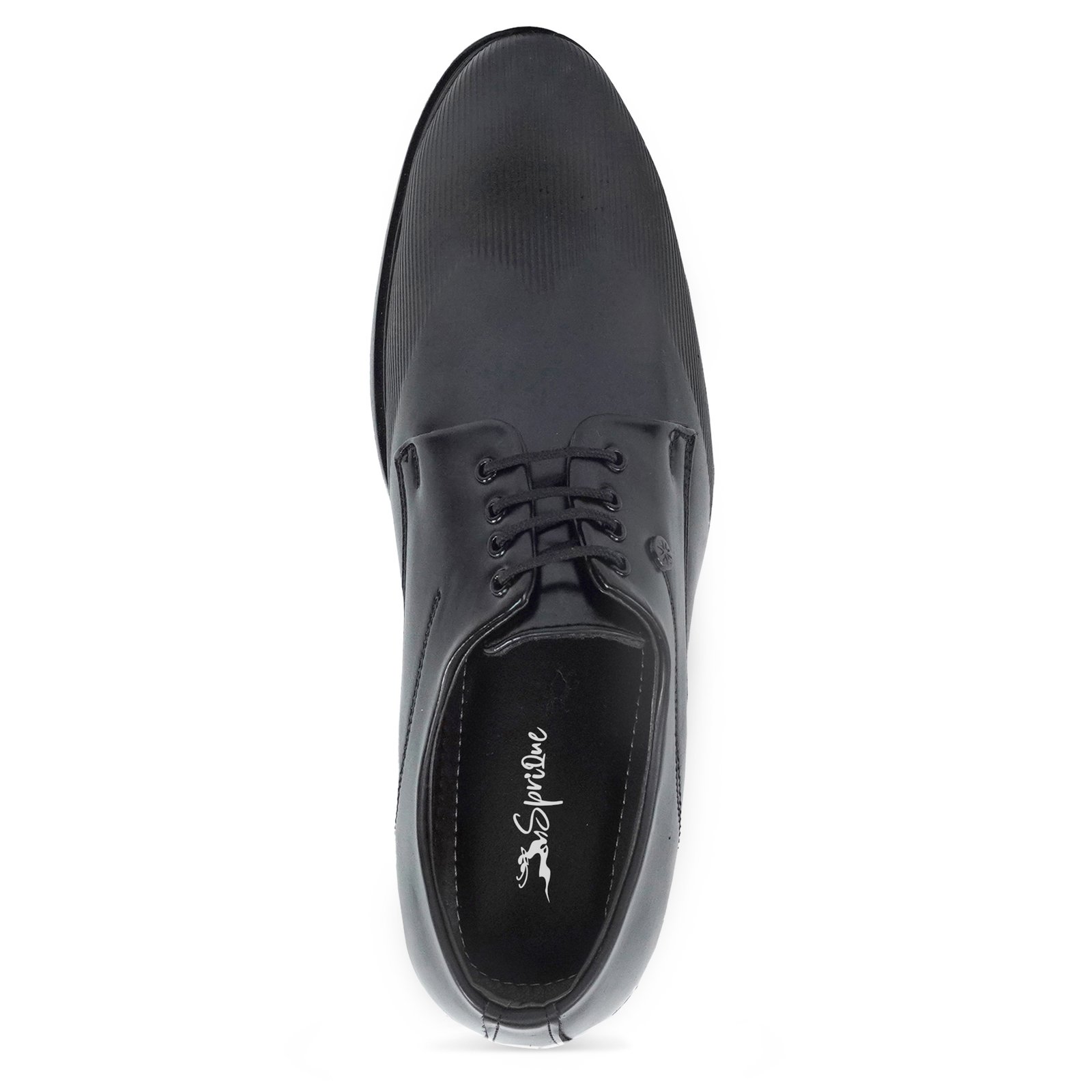 Men's Premium Glossy Black Formal Lace-Up Shoes with Textured Toe for Office & Party Wear - Image 2