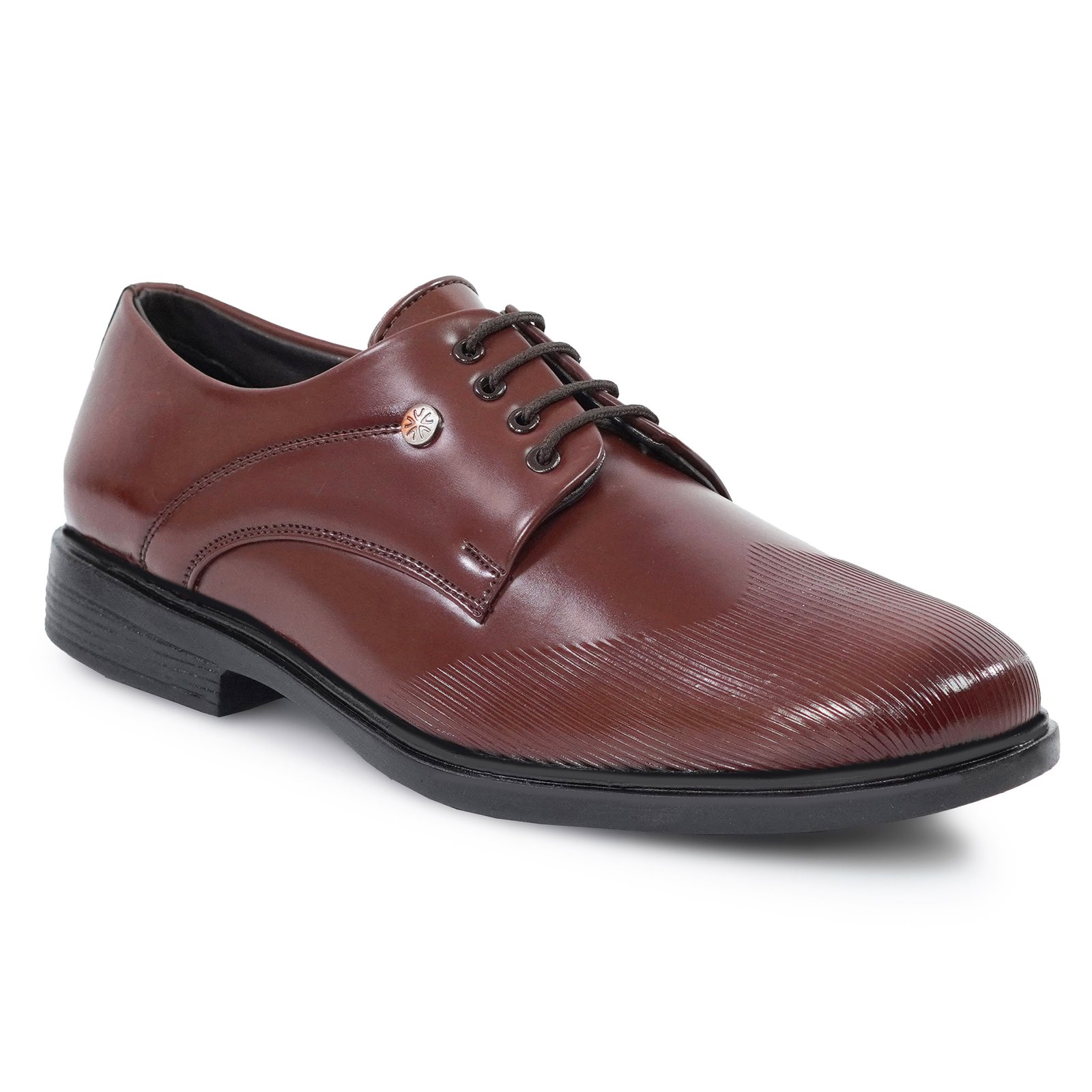 Men's Premium Brown Glossy Formal Lace-Up Shoes with Textured Toe for Office & Party Wear - Image 3